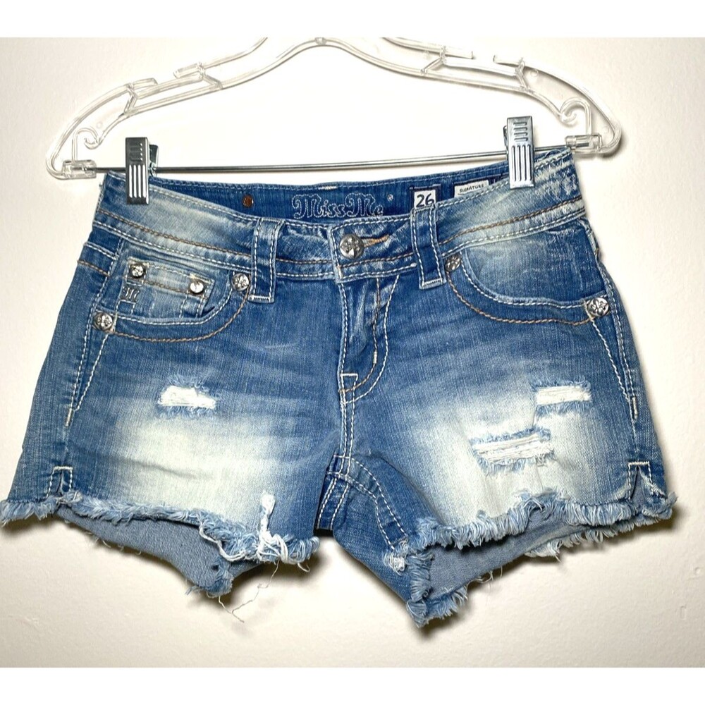 Miss Me Denim Jean Signature Shorts 26 Blue Distress Cutoff Low Rise Light Wash